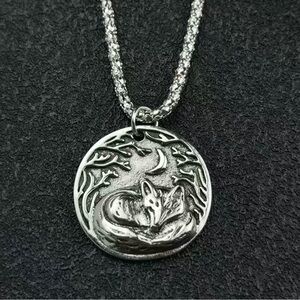 Sleeping Fox under the Moon Pendant and Necklace #1401